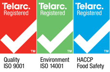 Telarc Registered. Quality ISO 9001, Environment ISO 14001, HACCP Food Safety